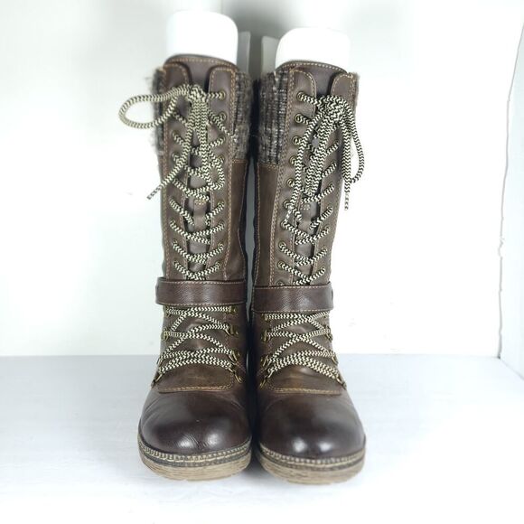 Spring Step Women's Ababi EU38 US7,5 Brown Leather Knitted lined winter Boots - Picture 3 of 15